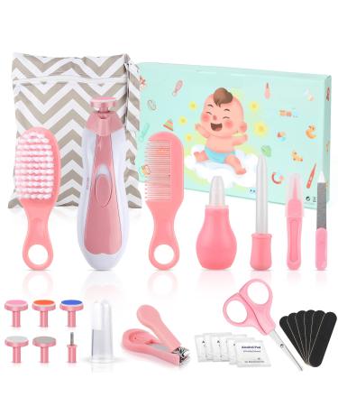 Baby Grooming Kit, 28 in 1 Newborn Nursery Healthcare Set with Baby Electric Nail Trimmer Set, Baby Comb, Brush, Nasal Aspirator, Nail Clippers Set for Newborn Infant Toddlers Shower Gifts - Pink