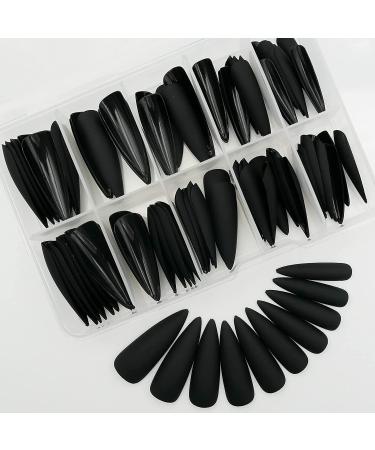 LoveOurHome 100pc Stiletto Press on Nails Matte Black False Nails Acrylic Nail Tips for Women - DIY Manicure Design - Buy Online on GoSupps.com
