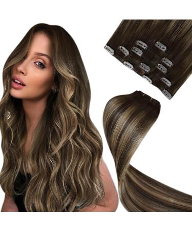 LAAVOO Extensions Clip in Real Hair Braun Balayage Clip in Extensions Real Hair Hair Extension Real Hair Clip 40cm Double Tessen Clip Extensions Real Hair 70 Grams/5 piece 40cm-70g 3.1#4/27/4 - Buy Online on GoSupps.com
