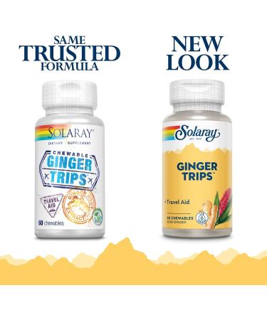 SOLARAY Ginger Trips Travel Aid - Root Extract Chewables for Healthy Digestive Support - 60 Count with Honey, Stevia & Molasses - Buy Online on GoSupps.com