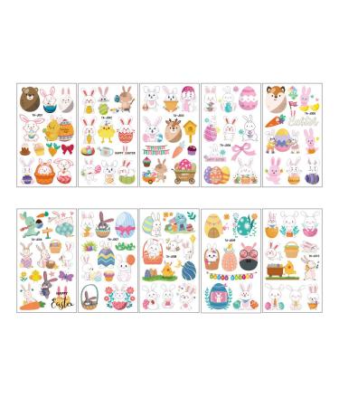 Easter Temporary Tattoos Set - Eggs, Rabbit, Carrot Bunny Designs | Waterproof Body Paint Decals for Easter Decorations | Fake Tattoo Stickers for Party Supplies (10 Sheets) - Buy Online on GoSupps.com