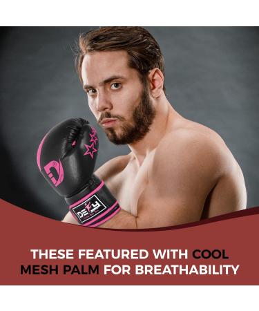 DEFY Marvelous Boxing Gloves - Unisex Leather Training Gloves for Muay Thai, Kickboxing, and MMA - Black/Pink 16oz - Buy Online on GoSupps.com
