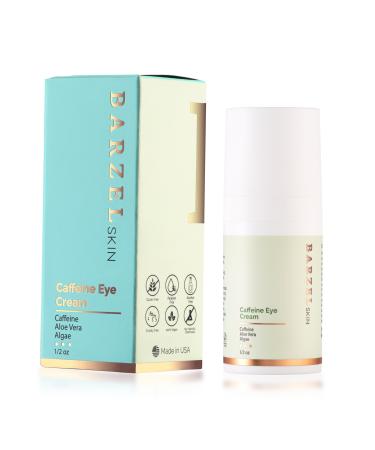 Barzel Caffeine Eye Cream for Dark Circles and Puffy Eyes - Anti Aging Under Eye Treatment With Aloe Vera & Algae 1/2 Fl Oz - Made in USA
