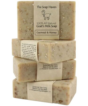 Oatmeal Soap - Pack of 4 Oatmeal & Honey Goat Milk Soap Bars. All Natural Unscented Soap - Wonderful for Sensitive Skin and Suitable for All Skin Types. SLS Free NO Parabens. Handmade in USA.