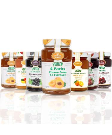 Stute Jam Selection - Handpick Your Favourite Flavours | Low Sugar High Taste | Apricot Blackcurrant Morello Cherry | Diabetic-Friendly Jams for Healthier Treat | 4 Pack - 430g Each