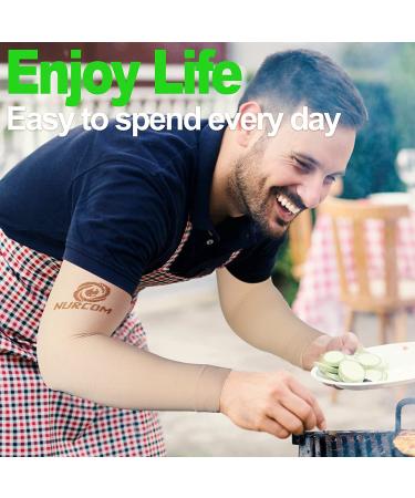 NURCOM Medical Compression Arm Sleeve 2 Pack - 20-30mmHg Full Arm Support for Men Women - Lymphedema, Lipedema, Pain Relief - Post Surgery Recovery - Beige M Medium - Buy Online on GoSupps.com