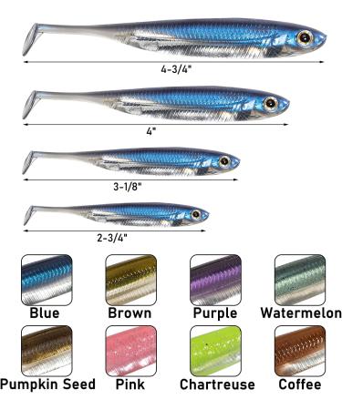 Dr.Fish Paddle Tail Swimbaits Soft Plastic Fishing Lures for Bass - 6 Pack Blue Swim Shad Minnow Lures - 2.75 to 4.75 Inches - Drop Shot & Fluke Baits - Buy Online on GoSupps.com