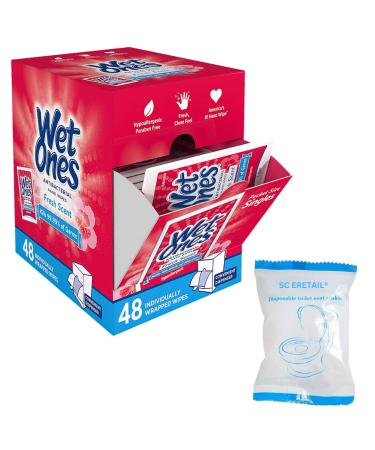 Wet Ones Antibacterial Hand Wipes - Fresh Scent 48 Individually Wrapped Wipes - Bonus: Disposable & Portable Travel Toilet Seat Cover!