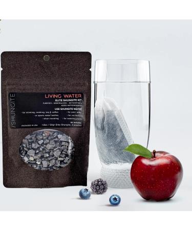 Modern M Shungite Living Water Kit | Ready to Use Authentic Elite Shungite Detoxification Stone Gravel Pouch Kit for Natural Water Purification, Neutralizes Bacteria, Contains Antioxidants (50g)
