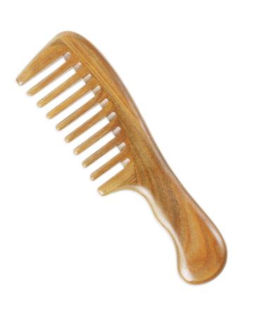Onedor Handmade 100% Natural Green Sandalwood Hair Combs - Anti-Static Sandalwood Scent Natural Hair Detangler Wooden Comb (Extra Wide Tooth)