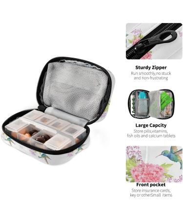 Watercolor Flower Hummingbird Pill Box - Travel Pill Organizer & Vitamin Case with Zipper - Buy Online on GoSupps.com