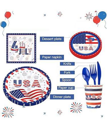 Patriotic Tableware Set - 4th of July Tableware Set | Patriotic Paper Plates | Patriotic Supplies Paper Plates Napkins Cups for Independence Day - Buy Online on GoSupps.com