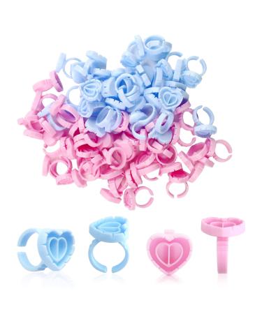 Glue Rings for Eyelash Extensions  Inartato Heart Glue Rings 200pcs Lash Fan Glue Cups Glue Holder Lashing Supplies (Blue & Pink)