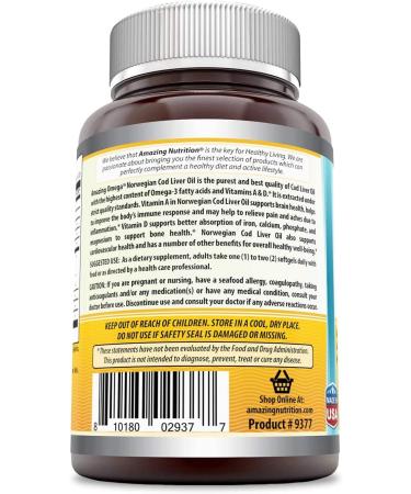 Amazing Omega Norwegian Cod Liver Oil 1250mg Softgels - 120 Count (Fresh Lemon Flavor) - Buy Online on GoSupps.com