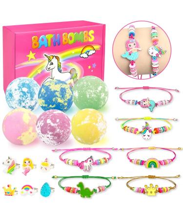 Bath Bombs for Kids with Surprise Inside 6 Large Organic Bubble Kids Bath Bomb with Bracelets and Rings Toys Safe and Natural bathbombs Gifts for 4 5 6 7 8 9 Years Old Girls Easter Basket Stufffers