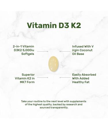 DEAL SUPPLEMENT Vitamin D3 5 000 IU + K2 MK7 100mcg Softgels | 2-in-1 Complex with Virgin Coconut Oil | Supports Heart Bone Teeth & Immune Health | Easy to Swallow - Buy Online on GoSupps.com