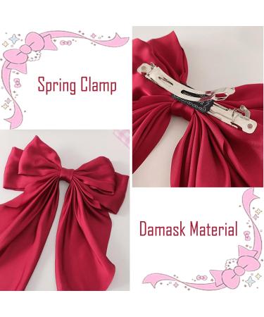 Red Hair Bow Hair Clip Red Ribbon for Hair Clip Large Silky Satin Ribbon Bow Hairpins Bows Hair Barrettes Fastener French Hair Bows with Long Ribbon Hair Accessories For Girls Women - Buy Online on GoSupps.com