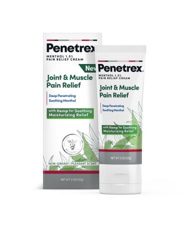 Penetrex Joint & Muscle Pain Relief Cream with Hemp  Non-Greasy, Moisturizing Hemp Cream with Deeply-Penetrating Menthol for Ache and Pain Relief, and Hemp & Arnica to Soothe, 2oz Squeezable Tube