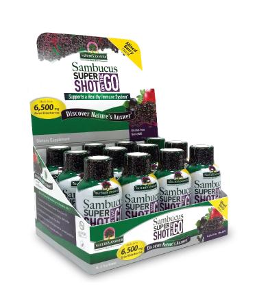 Nature's Answer Sambucus Immune Travel Shot (12 Pack) Elderberry on The Go. 2oz. Alcohol-Free Non-GMO Sambucus Black Elderberry Airplane/Travel Shot