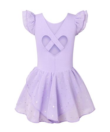 Move Dance Girls Dance Leotards with Tutu Ruffle Sleeves Ballet Outfits Clothes with Hollow Back for 3-8 Years A Purple 4-5T