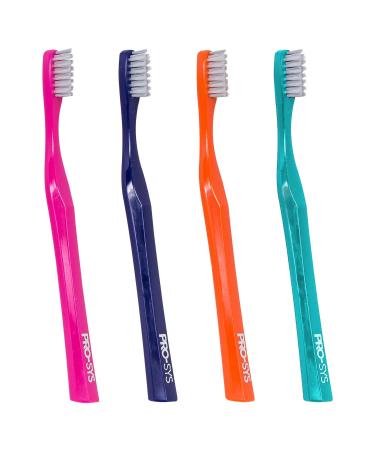 PRO-SYS Kids Toothbrush (Colorful 4-Pack) - Made with Soft Dupont Tapered Bristles (Ages 8-12)