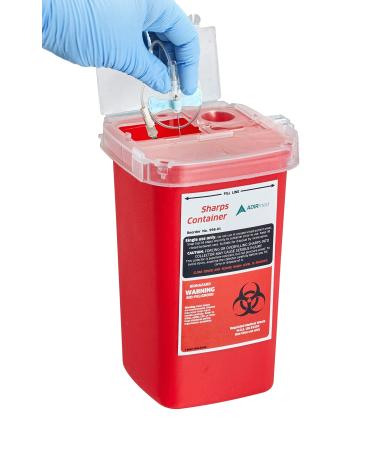 AdirMed Sharp Needle Disposal Container for Home, Clinic, Office, Barber Use with Flip-Open Lid (1 Quart -1 Pack) 1 Count (Pack of 1) 1 Quart