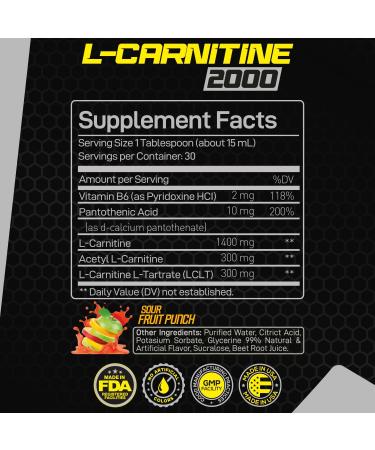 Forzagen L-Carnitine 2000 - Liquid L-Carnitine with Vitamin B6 | Acetyl L-Carnitine | 30 Servings Sour Fruit Punch - Boost Energy & Metabolism - Buy Online on GoSupps.com