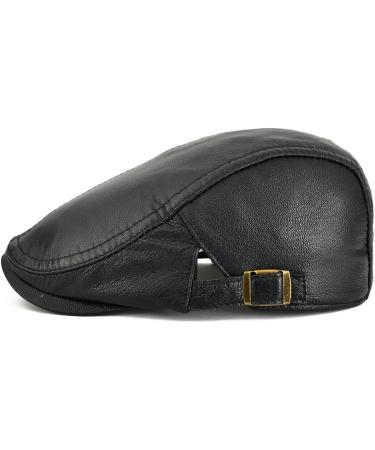 VOBOOM Adjustable Genuine Leather Ivy Cap Newsboy Hat in Black - Men Women Fashion Accessory - Buy Online on GoSupps.com