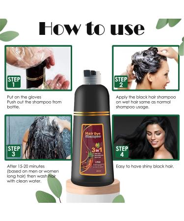 Autumege Black Instant Hair Color Shampoo - 3-in-1 Easy Hair Dye for Men & Women - 100% Grey Coverage - Herbal Formula - Fast Coloring Results (Black) - Buy Online on GoSupps.com