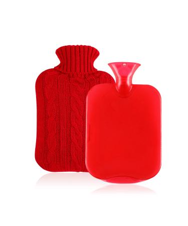 BAYUTE High Quality Rubber Thermos with Lid Transparent Hot Water Bottle 2L with Knit Sleeve.(RED)