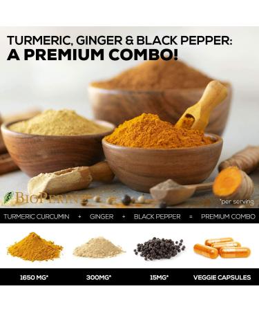 Turmeric Curcumin with Bioperine Ginger 1950mg - Natural Joint Support for Healthy Inflammation - 95% Curcuminoids - Max Potency - 120 Capsules - Buy Online on GoSupps.com