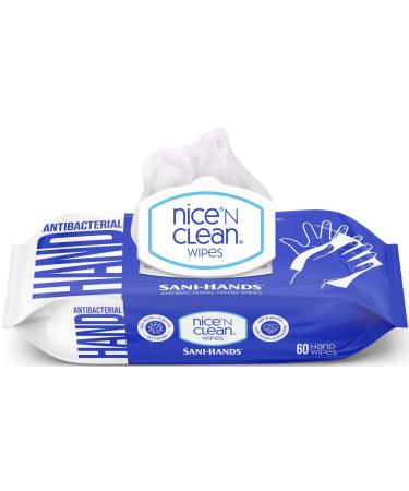 Nice 'N Clean Sensitive Skin Wet Hand Wipes Infused with Aloe, Blue, 60 Count, Pack of 8