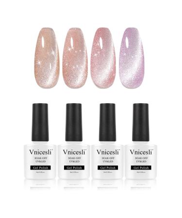 VNICESLI 4 colors glitter cat eye gel nail polish nude nude pink cat eyes uv nailack shellac nail polish uv led nail gel manicure for nail studio diy 10ml - kit number 20 kit04-20