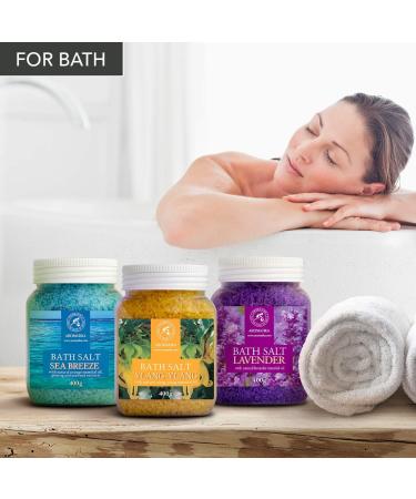 42 Oz Bath Salts Set: Lavender, Sea Breeze, Ylang-Ylang - 100% Natural Essential Oil Blend for Good Sleep, Stress Relief, Body Care, and Relaxation - Buy Online on GoSupps.com