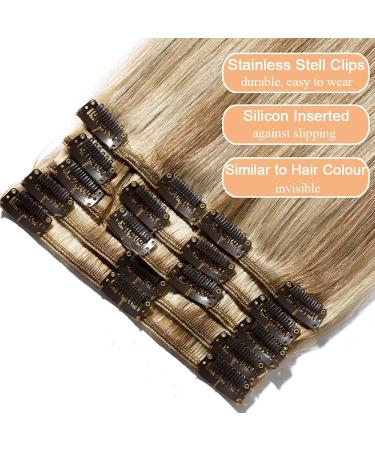 Elailite Clip-in Extensions | Real Human Hair 8 PCs 18 Clips 25cm 50g #12/613 Golden Brown & Bleached Blonde - Buy Online on GoSupps.com