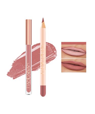 Lip Liner and Liquid Matte Lipstick Set, 12 Colors Crayon Matte Longwear Lip Pencil, 24h Velvety Red Lips and Lip Liners Make Up, Lip Contouring Pencil, Waterproof Long Lasting Nude Lipgloss Lip Stain Kit with Lip Liner for Women (#07)