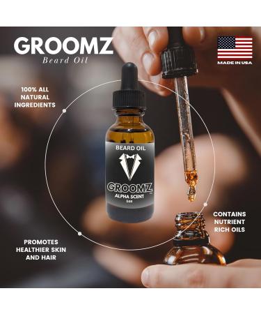GROOMZ All Natural Beard Oil - 1 OZ | Promote Growth Moisturize & Strengthen Hair | Made in USA | Alpha Scent - Buy Online on GoSupps.com