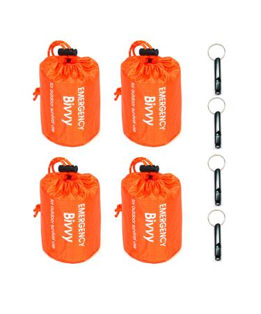 GOGOOD 4 Pack Emergency Bag Survival Bivvy Sack with Whistles, Lightweight Portable Emergency Supplies for Outdoor Camping Hiking Keep Warm After Earthquakes, Hurricanes Disasters