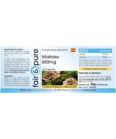 Fair & Pure - Maitake 650mg (Grifola frondosa) - vegan and natural - 120 capsules - Buy Online on GoSupps.com
