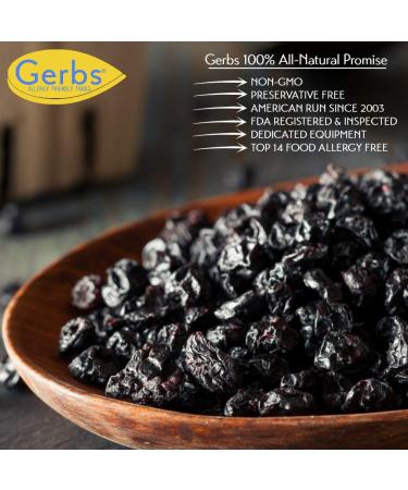 GERBS Dried Blueberries 14 Oz | Resealable Bag | Top 14 Allergen Free | Non-GMO & Sulfur Dioxide Free | Brain & Immune Booster | Gluten Peanut Tree Nut Free - Buy Online on GoSupps.com