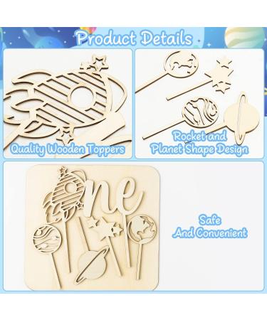 Haooryx 5pcs Outer Space Wood ONE Cake Toppers - Rocket 1st Birthday Cake Topper Wood Star Planet Cupcake Decor Outer Space DIY Cake Toppers Decor for Kids 1st Birthday Baby Shower Party Favor - Buy Online on GoSupps.com