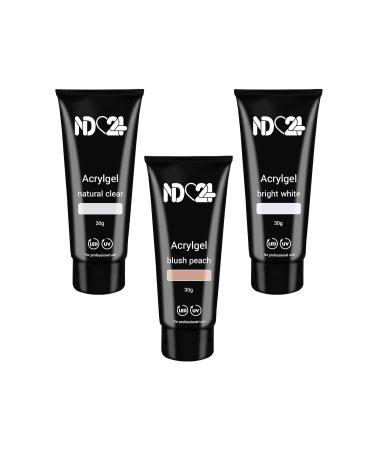 Poly Acrylic Gel Tube Set for French Nails - Clear Blush Peach & Bright White (3 x 30g) | International Shipping Available - Buy Online on GoSupps.com