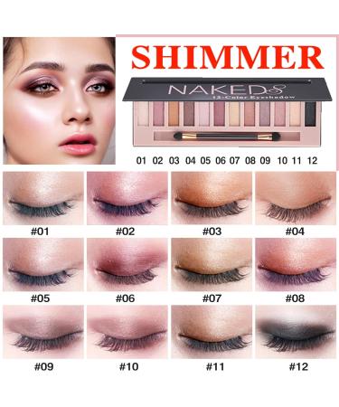Naked Eyeshadow Palette - 12 Natural Shimmer Glitter Colors - Long Lasting & Waterproof - Smokey Eye Makeup - Includes Brush - Buy Online on GoSupps.com