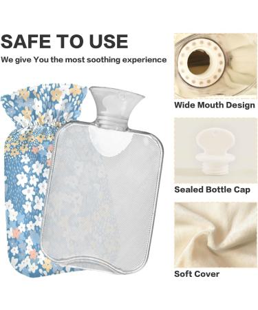 Hot Water Bottle with Cover | Naanle 2L Transparent Heat Bottle for Pain Relief & Therapy - White Blue Flowers - Buy Online on GoSupps.com