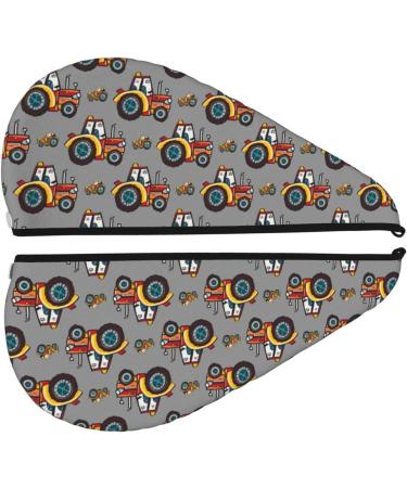 Cartoon Tractor Hair Towel Wrap - Fast Drying Hair Turban with Button | Perfect for Quick Hair Drying | International Shipping - Buy Online on GoSupps.com