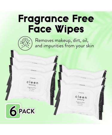 Cleen Beauty Fragrance-Free Face Wipes - 6 Pack | Aloe Vera Makeup Remover Pads | Biodegradable & Paraben-Free | 25 Count - Buy Online on GoSupps.com
