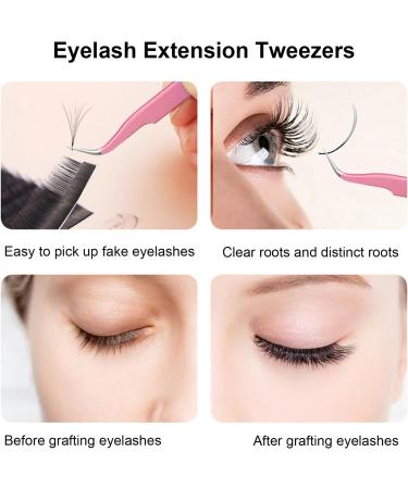 Xnivuis Eyelash Pliers Set - 4 Precision Tweezers for Eyelash Extensions & Electronics Repair (Straight & Curved Tips - Pink) - Buy Online on GoSupps.com