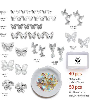 90 PCS 3D Butterfly Nail Rhinestones Charms - Silver Metal Acrylic Nail Art Gems Set - Buy Online on GoSupps.com