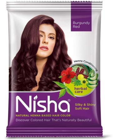 Nisha Lot de 12 colorations pour cheveux au henn rouge bordeaux avec amla shikakai hibiscus aloe vera ayurv dique herbes soin des cheveux avec autocollant Kajal Rouge bordeaux (lot de 12)