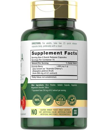 Carlyle Acerola Cherry Capsules | 1000mg | 150 Count | Non-GMO & Gluten Free Extract | Acerola Berry - Buy Online on GoSupps.com